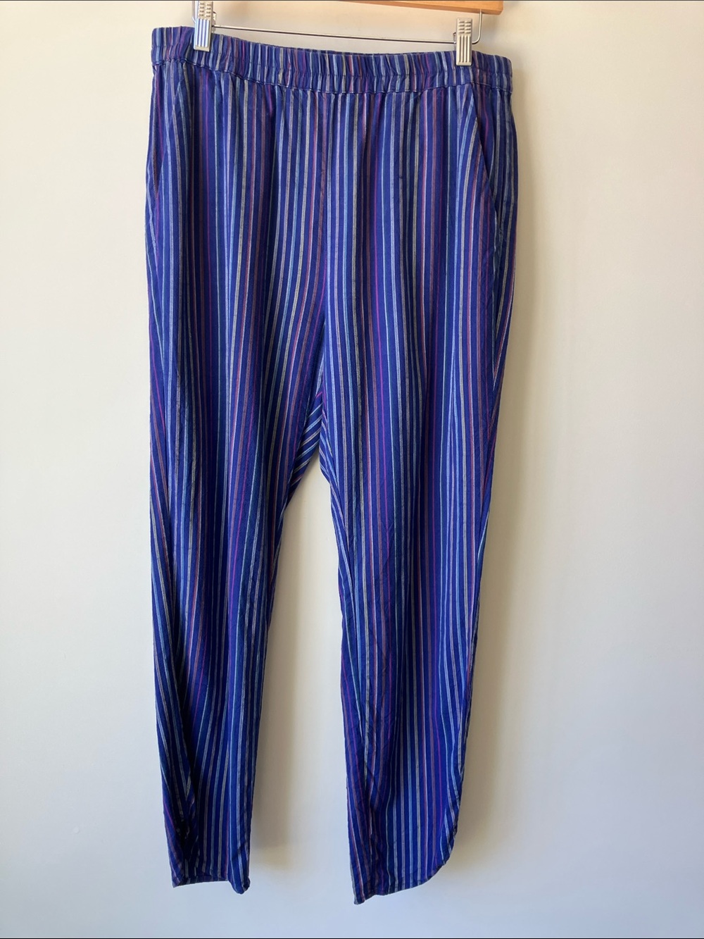 MARINE LAYER Allison Lurex Blue Purple Yellow Striped Lyocell Pants Size Large